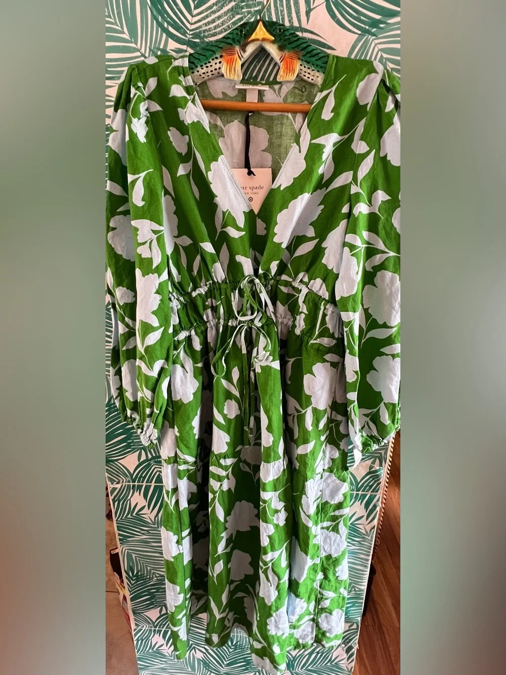 Kate Spade x Target Linen blend green & light blue floral maxi dress NWT sz L